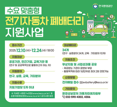 2025년도 수요 맞춤형 전기자동차 폐배터리 지원 사업(2차)